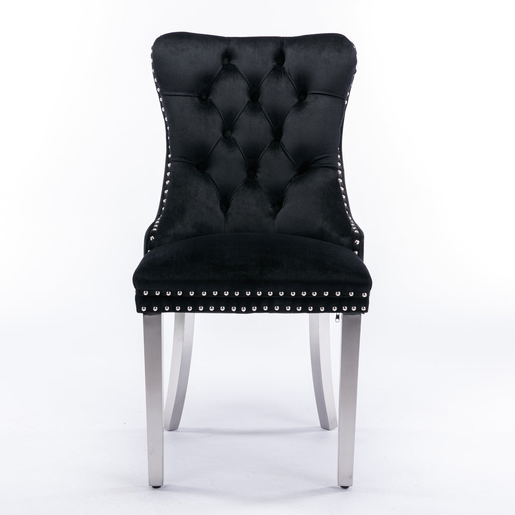 Nikki Collection Modern, High-end Tufted Solid Wood Contemporary Velvet Upholstered Dining Chair with Chrome Stainless Steel Plating Legs,Nailhead Trim,Set of 2,Black and Chrome, SW1701BK - Grand Goldman Shop