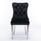 Nikki Collection Modern, High-end Tufted Solid Wood Contemporary Velvet Upholstered Dining Chair with Chrome Stainless Steel Plating Legs,Nailhead Trim,Set of 2,Black and Chrome, SW1701BK - Grand Goldman Shop