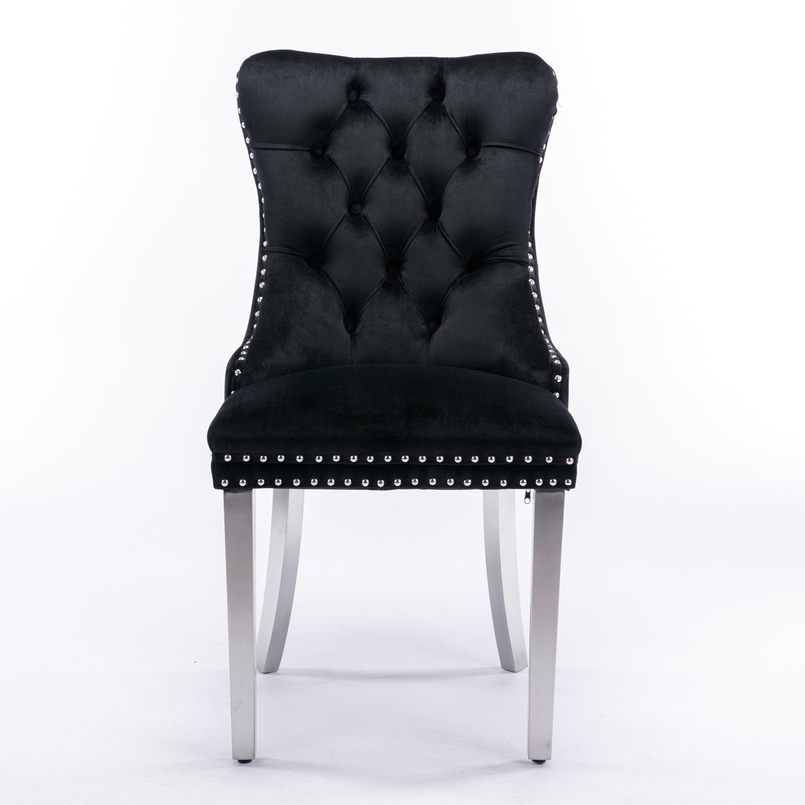Nikki Collection Modern, High-end Tufted Solid Wood Contemporary Velvet Upholstered Dining Chair with Chrome Stainless Steel Plating Legs,Nailhead Trim,Set of 2,Black and Chrome, SW1701BK - Grand Goldman Shop