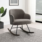 Valera Taupe Boucle Upholstered Mid Back Rocking Chair with Walnut-Finished Bentwood Frame and Metal Legs - Grand Goldman Shop