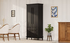 70' Kitchen Pantry Cabinet with 2 Cabinet Shelves,Luxurious Wooden Cupboard with 6 Door Shelves and 3 Drawers for Kitchen, Dining Room,Black - Grand Goldman Shop