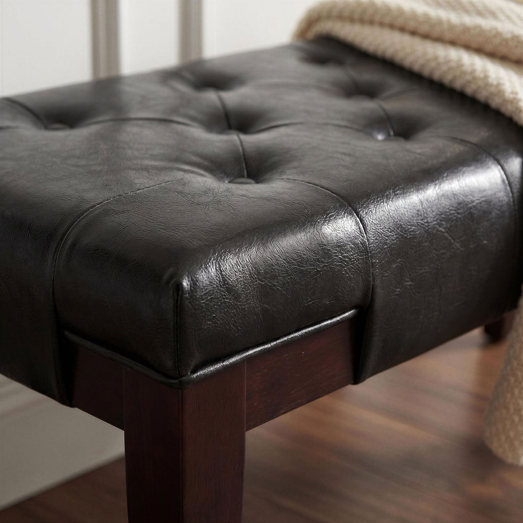 Linon Tufted Bench, Faux Leather, Espresso - Grand Goldman Shop