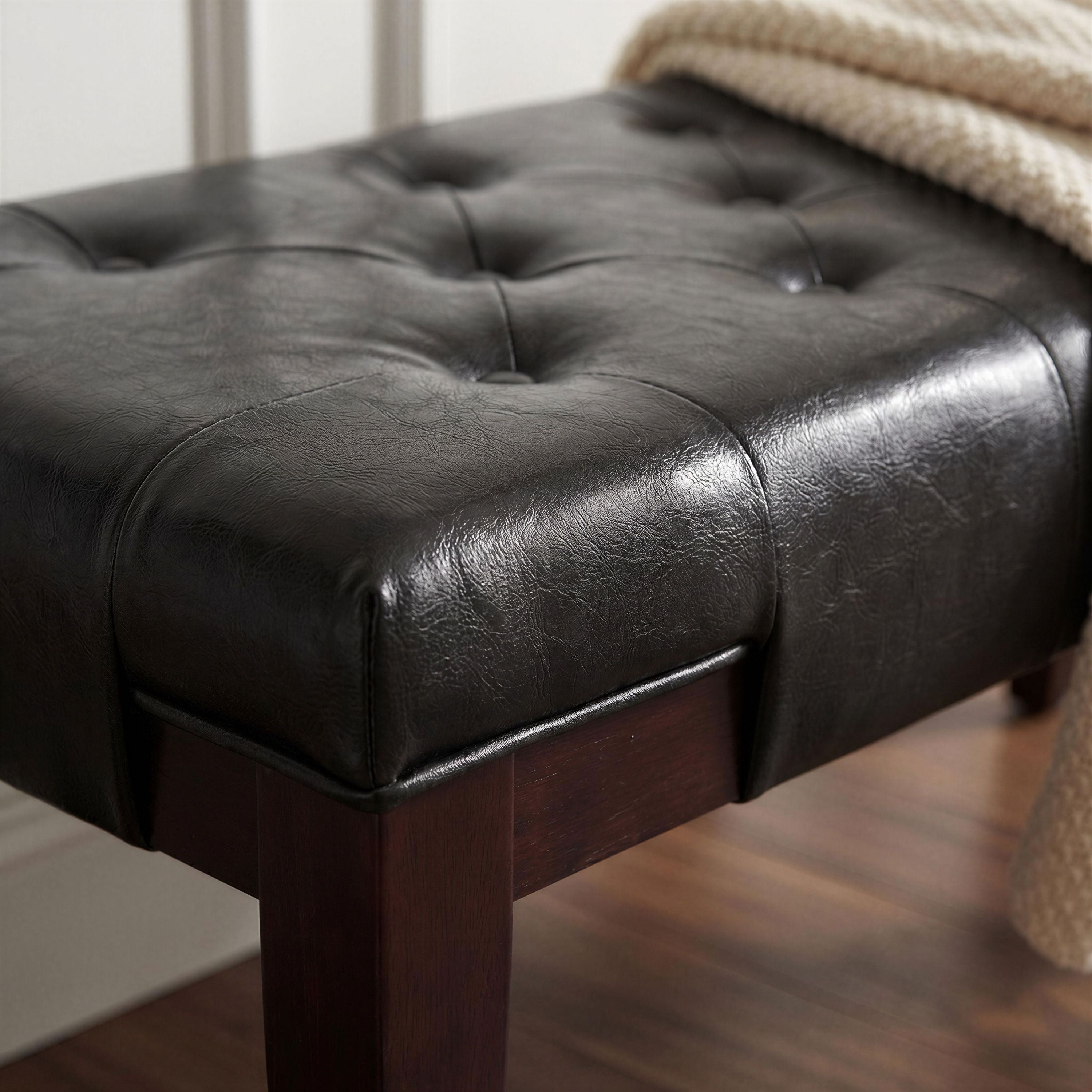 Linon Tufted Bench, Faux Leather, Espresso - Grand Goldman Shop