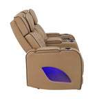 Fortuner Power Reclining 2Pc Living Room Set in Caramel Faux Leather with LED Lights, Massage Function, Bluetooth Speakers and Wireless Charging - Grand Goldman Shop