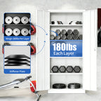 71'H Metal Garage Storage Cabinet, White Tool Steel Locking Cabinet with Doors and 4 Adjustable Shelves, Tall Cabinets for Ga