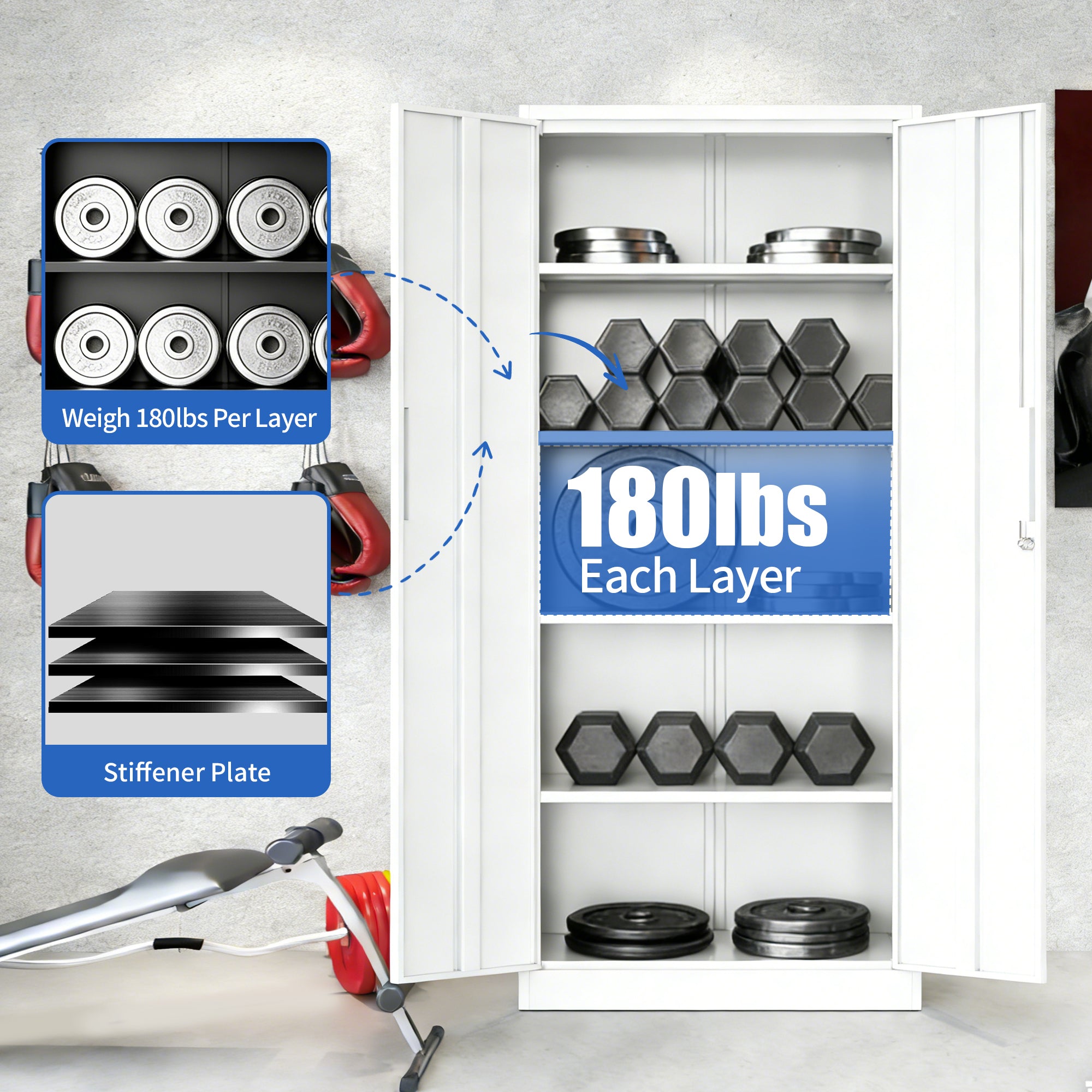 71'H Metal Garage Storage Cabinet, White Tool Steel Locking Cabinet with Doors and 4 Adjustable Shelves, Tall Cabinets for Ga
