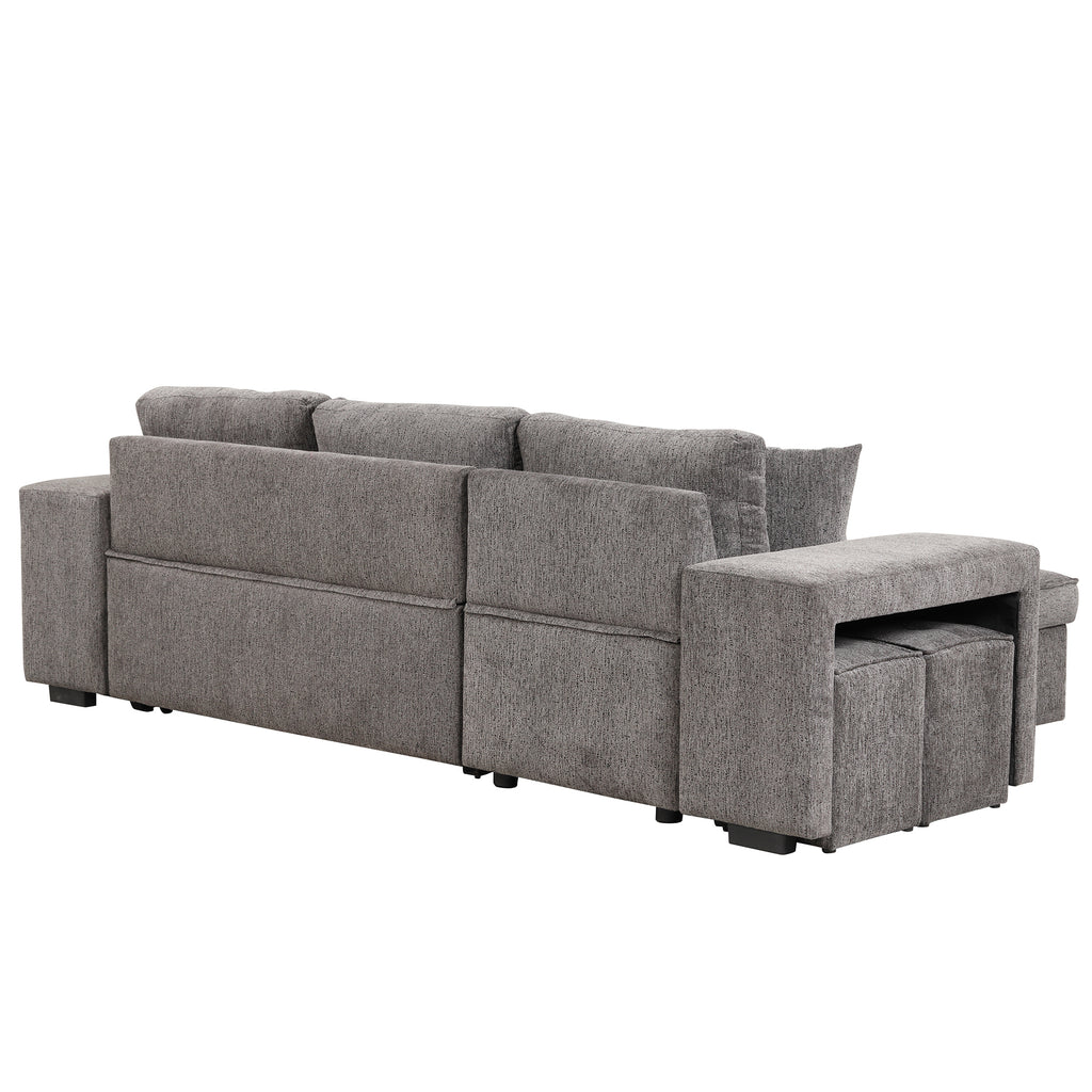 104.5' Modern L-Shape 3 Seat Reversible Sectional Couch, Pull Out Sleeper Sofa with Storage Chaise and 2 Stools for Living Room Furniture Set,Knox Charcoal (old sku:SG000431AAA) - Grand Goldman Shop