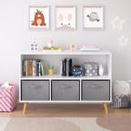 Kids Bookcase with Collapsible Fabric Drawers, Children's Book Display, Toy Storage Cabinet Organizer, White/Gray, MDF+Pine |