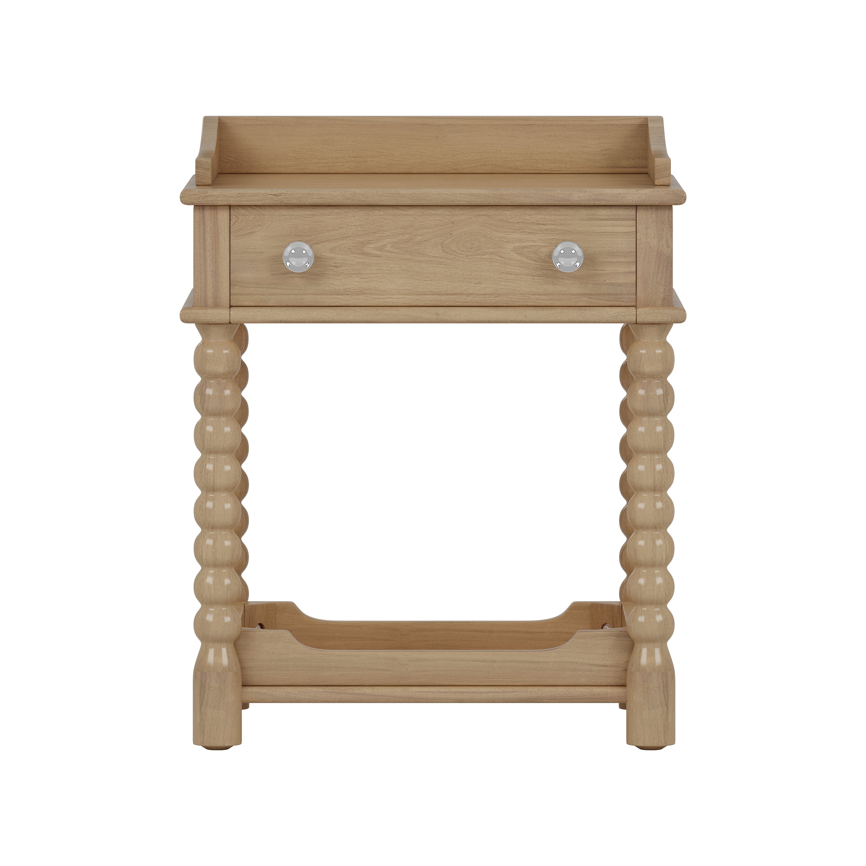 Retro Style Nightstand with Drawer and Open Shelf for Bedroom, Bedside Table with Turned Legs and Metal Handle,Natural - Grand Goldman Shop