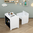 Kids Montessori Weaning Table and Chair Set, Wooden Toddler Table and Chair Set Kids Activity Table Step Stools with Blackboa