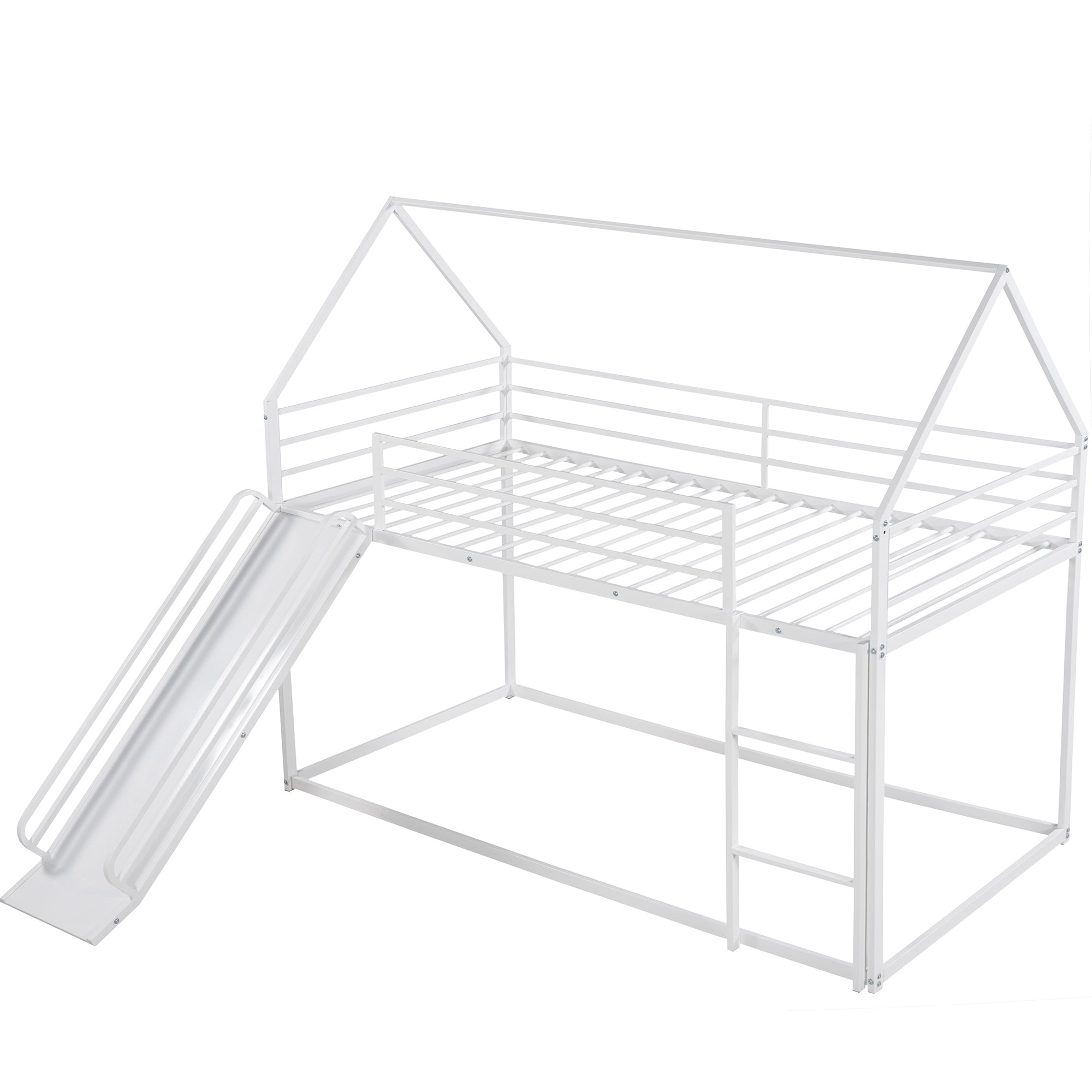 Zulah Twin over Twin House Bunk Bed with Ladder and Slide, White - Grand Goldman Shop