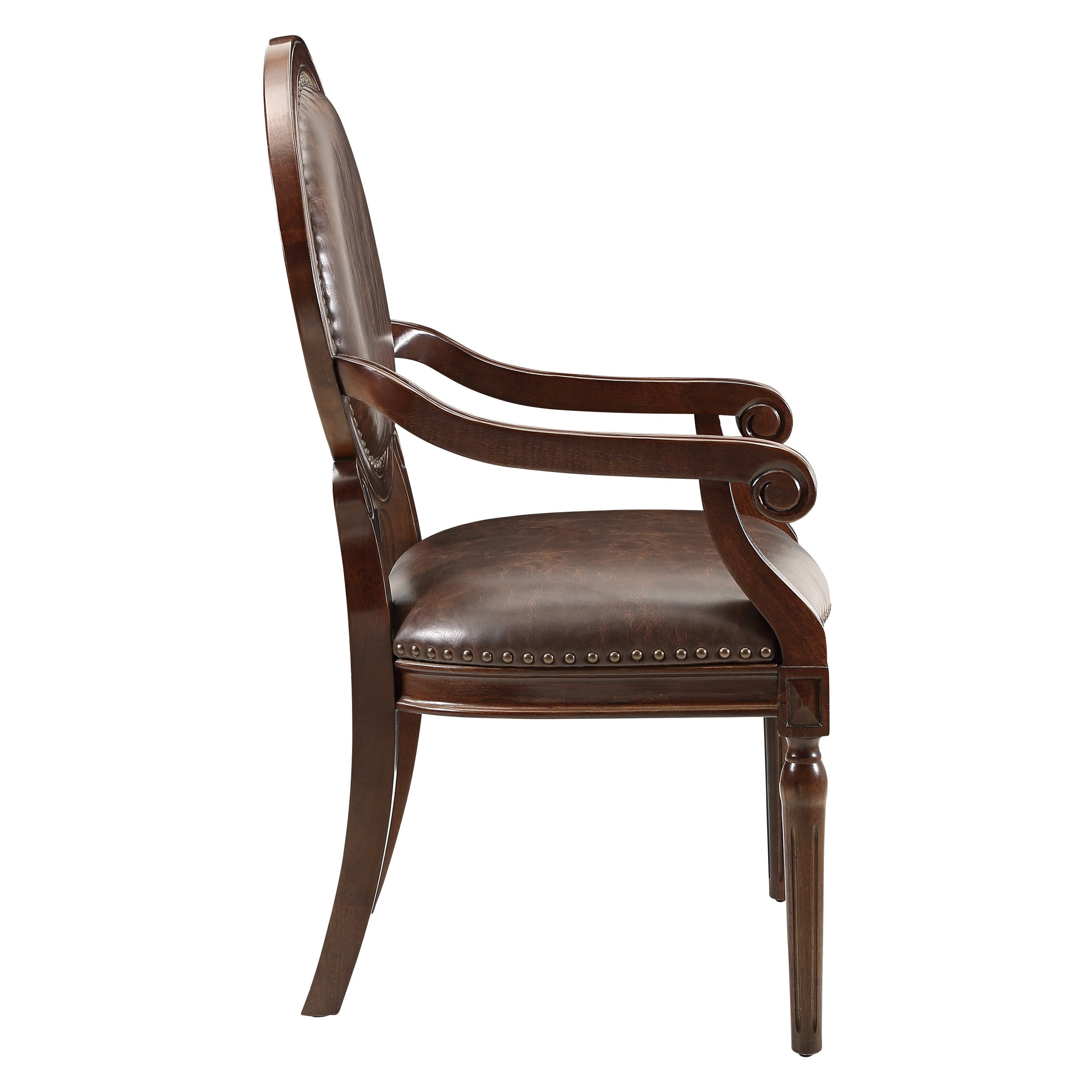 Formal Traditional Armchair Dark Brown Faux Leather Upholstery Nailhead Trim Solid Wood Furniture 1pc Classic Desk Chair | Pr