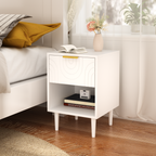 Modern White Nightstand with One Drawer and Open Shelf, Gold-Accented Handle, 22.83'' H, MDF, White - Grand Goldman Shop