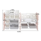 Kids Toy Storage Organizer with 2 Tier Bookshelf and 12 Toy Bins, Pink Polyethylene - Grand Goldman Shop