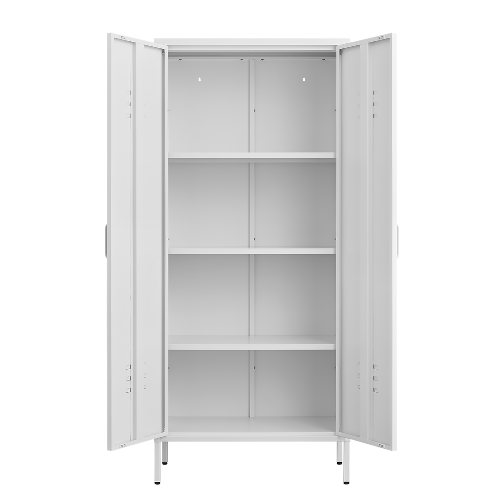 Modern Storage Cabinet with Adjustable Shelves, Magnetic Door Stopper, Aluminum Alloy Handles, and Breathable Design in White