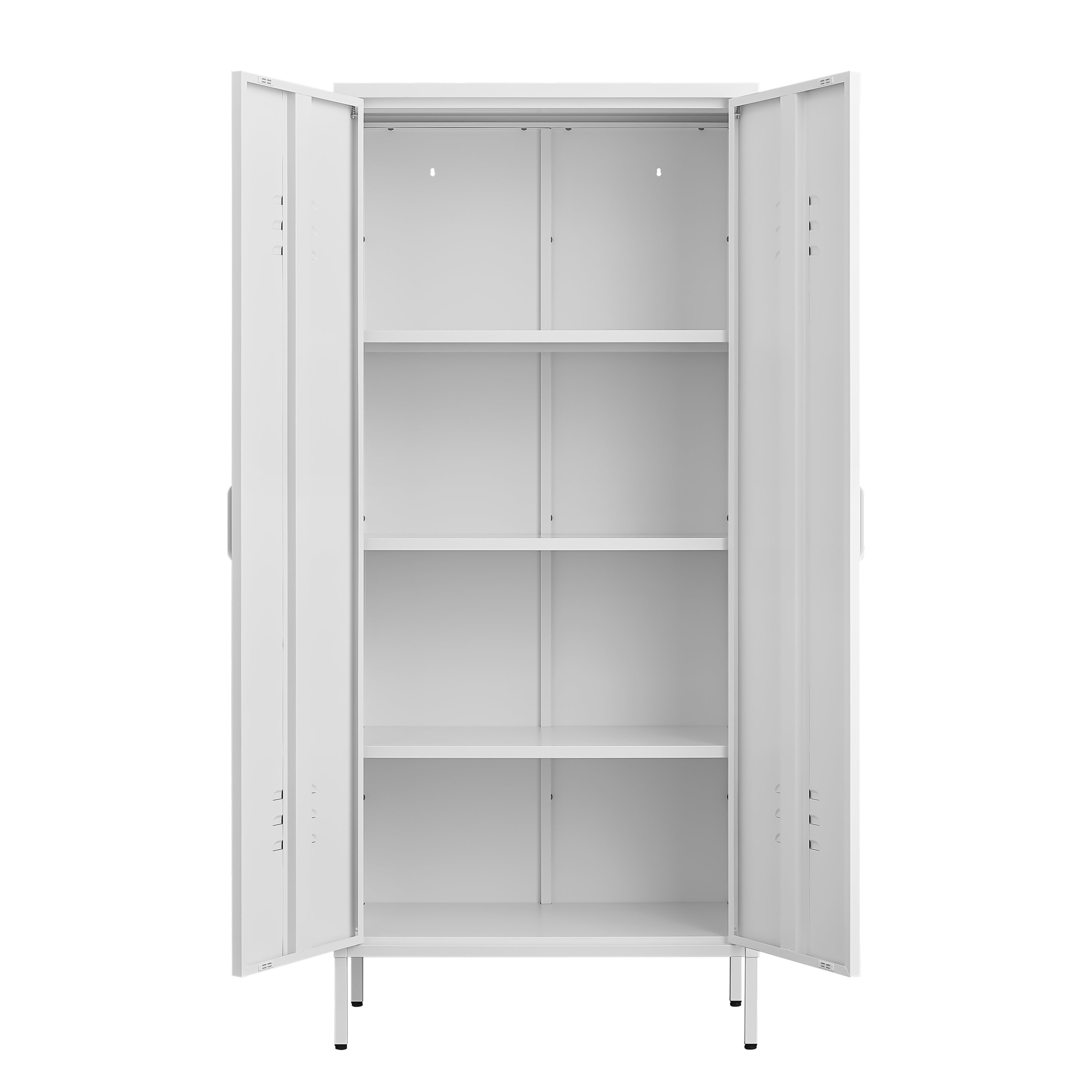 Modern Storage Cabinet with Adjustable Shelves, Magnetic Door Stopper, Aluminum Alloy Handles, and Breathable Design in White