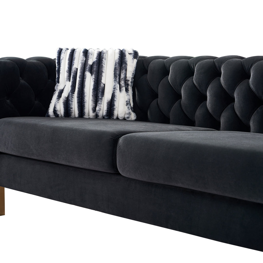 Chesterfield Modern Tufted Velvet Living Room Sofa, 84.25''W Couch,Black - Grand Goldman Shop