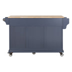 Kitchen Island with Rubber wood Countertop, Kitchen Cart on 5 Wheels with Storage Cabinet and 2 Top Drawers and A center double layered storage drawer for Dinning Room, Blue - Grand Goldman Shop