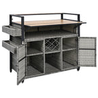 K&K 52.8'W Wicker Outdoor Grill Cart with Extended Plastic Wood Table Top, Rolling Kitchen Island on Wheels with Storage Cabinet, for Patio Backyard Garden Poolside, Double Handle Design, Grey - Grand Goldman Shop