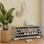 Shoe Storage Bench with 2 Flip Drawers and Adjustable Shelf for Entryway, Hallway, Bedroom-Antique White - Grand Goldman Shop
