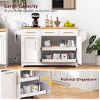 K&K 59.3' Kitchen Island with Storage 2 Pull Out Cabinet Organizers & Rubber Wood Drop Leaf, Rolling Kitchen Island with Trash Can Storage, Power Outlet, Spice & Towel Rack for Kitchen, Dining, White - Grand Goldman Shop