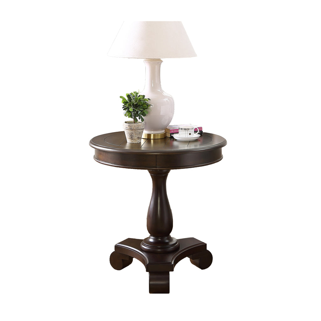 Rene Round Wood Pedestal Side Table, Espresso - Grand Goldman Shop