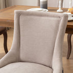 A&A Furniture, Ultra Side Dining Chair, Thickened fabric chairs with neutrally toned solid wood legs, Bronze nail head, Set of 2, Beige and Patterned,SW2207BG - Grand Goldman Shop