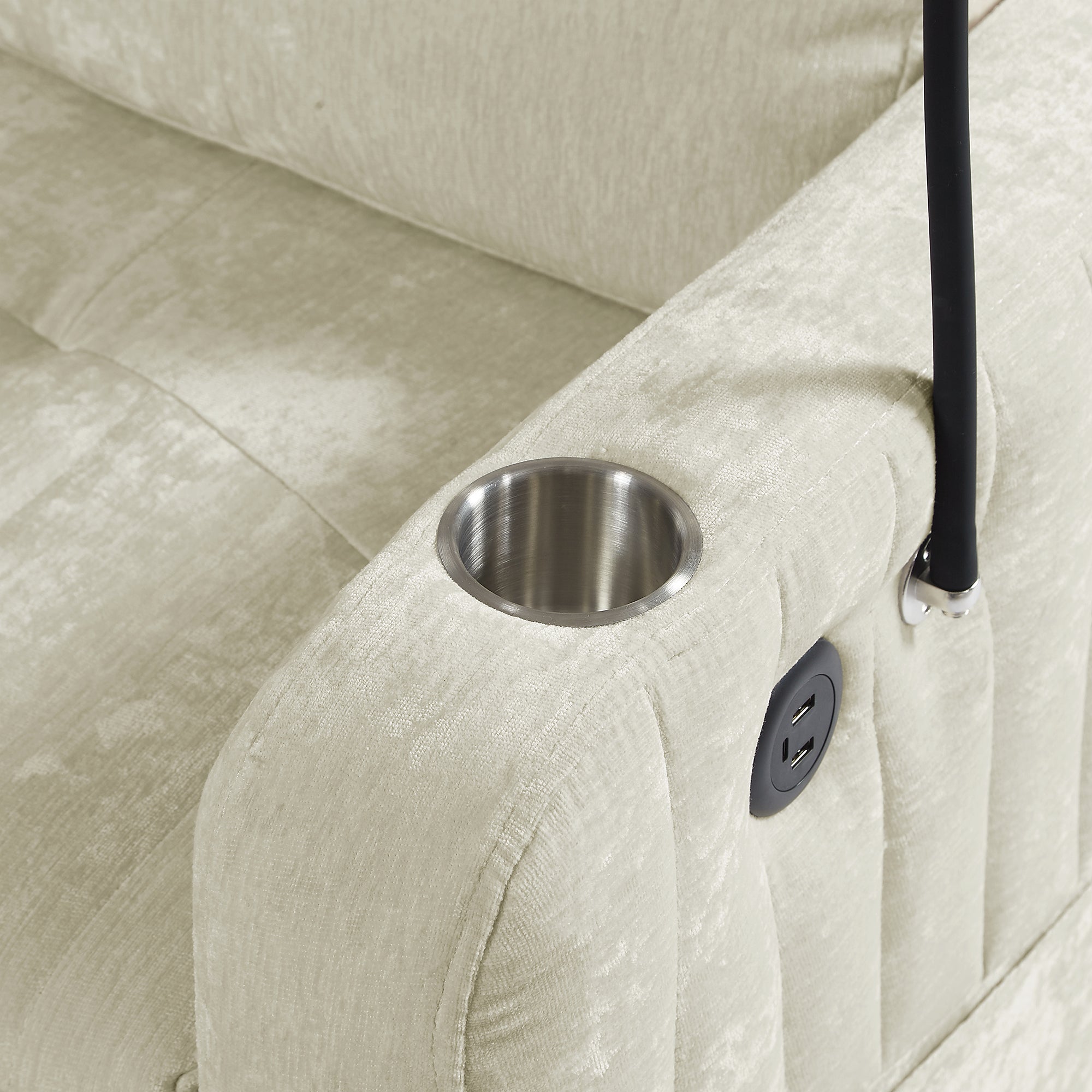 Modern 53.9' Loveseat Pull-out Sofa Bed with Adjustable Backrest, Cup Holders, Charging Ports & Side Storage in Beige Chenille - Grand Goldman Shop