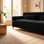 FX-P18-BK(sofa)Luxury Velvet Sofa with Gold Accents - Modern 3-Seat Couch with Plush Cushions, Perfect for Living Room and Office Decor - Grand Goldman Shop