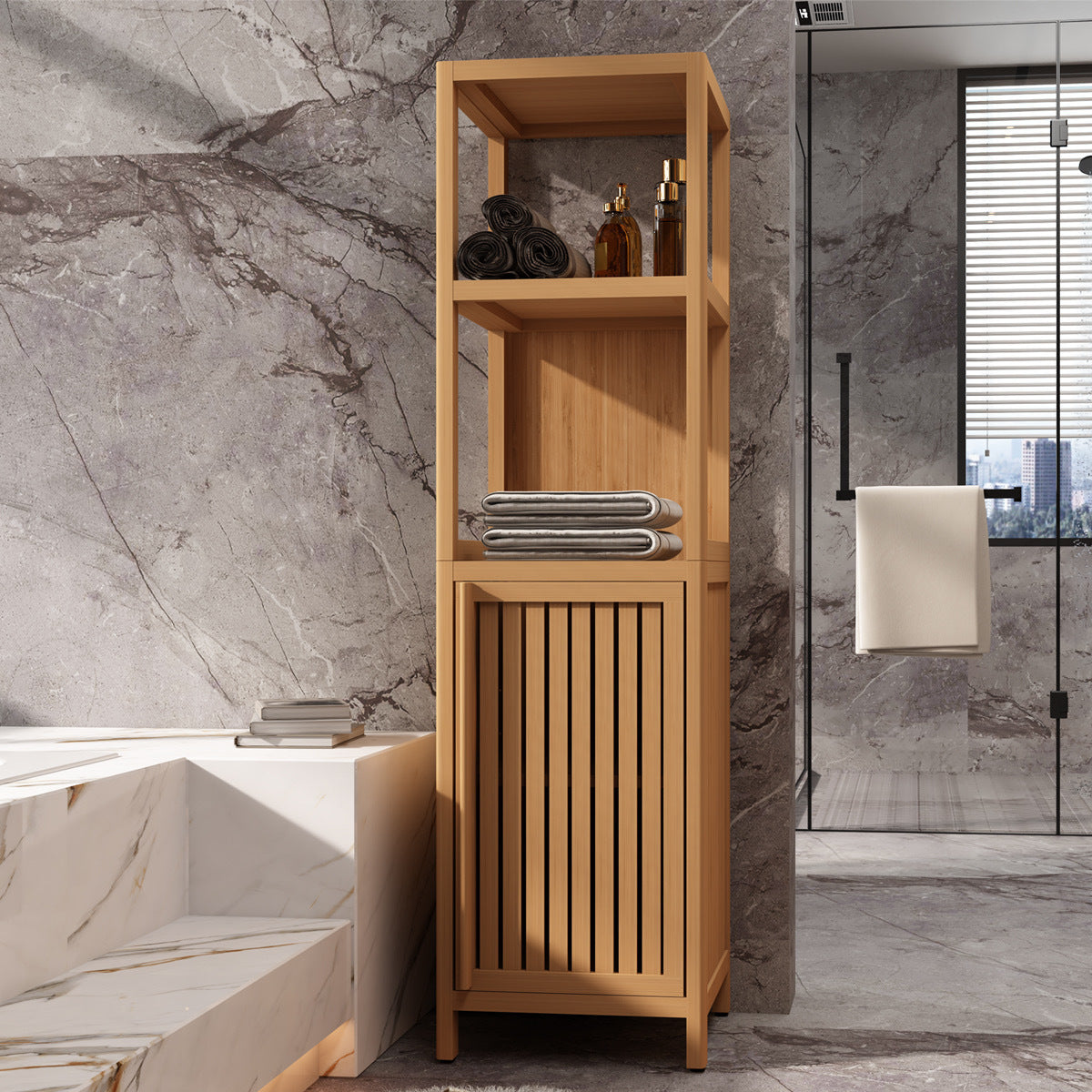 Large capacity multifunctional bamboo storage cabinet furniture for bathroom and living room - Grand Goldman Shop