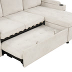 Convertible L-shaped Beige Sofa Couch with Storage, Cup Holders, USB Ports, Chenille Fabric - Grand Goldman Shop