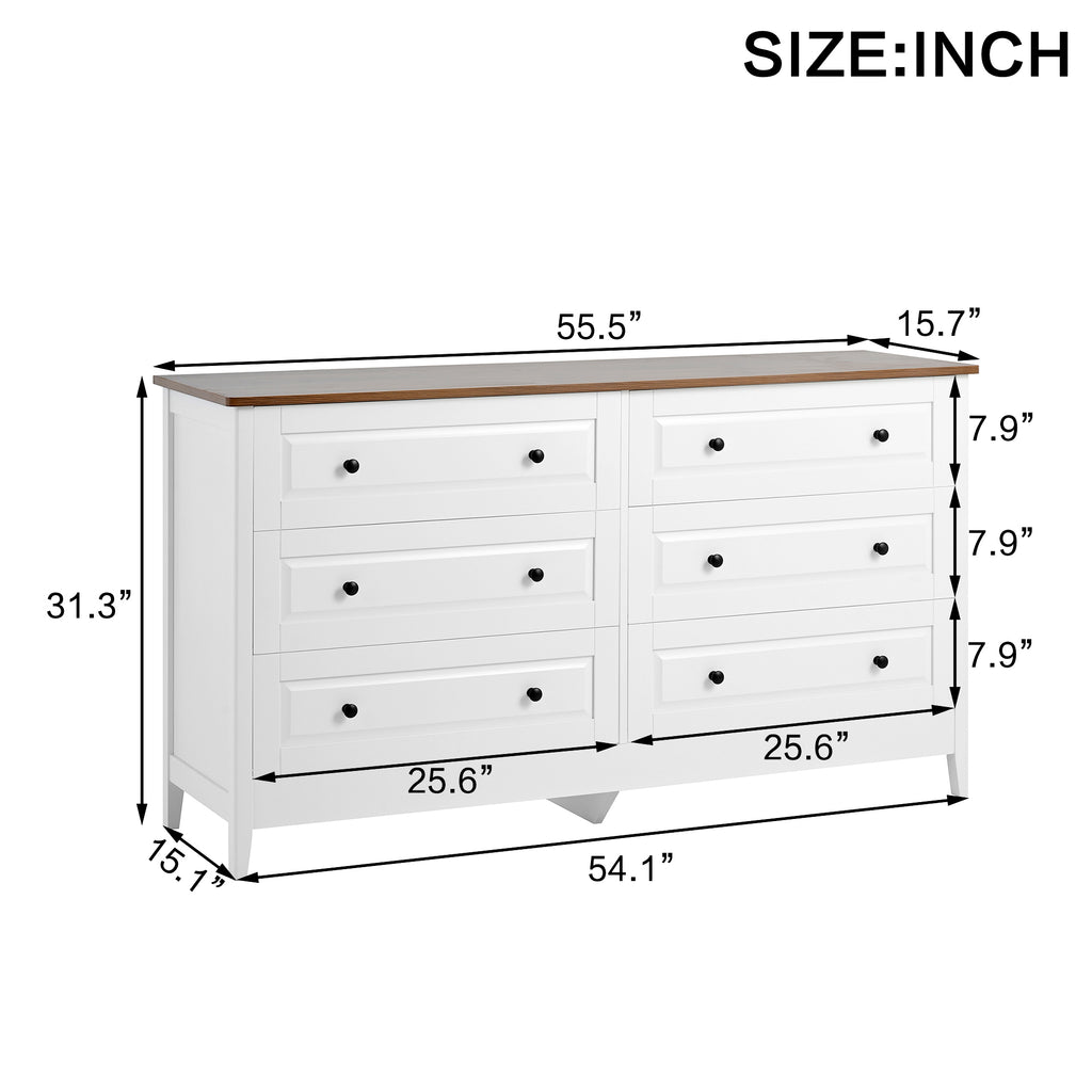 White Dresser for Bedroom, 6 Drawer Dresser with Wide Drawer and Metal Handles, White Dresser, Wood Dressers & Chests of Drawers for Hallway, Entryway. - Grand Goldman Shop