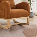 27.2'W Rocking Chair for Nursery, Sherpa Glider Chair with High Back and Side Pocket, Rocking Accent Armchair with Rubber Wood Legs for Living Room/Bedroom.Caramel - Grand Goldman Shop