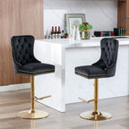 A&A Furniture Modern Swivel Velvet Barstools with Adjustable Seat Height, Comfortable Black Tufted Upholstery, Set of 2 - Grand Goldman Shop