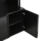 ON-TREND Farmhouse All-in-One Hall Tree with Adjustable Shelves, Retro Arched Entryway Storage Bench with 3 Cabinets, Wooden Coat Rack Organizer with 4 Golden Hooks for Mudroom, Hallway, Black - Grand Goldman Shop