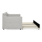 Beige Linen Upholstered Twin Daybed with Pop-up Trundle and USB Charging Armrest - Grand Goldman Shop