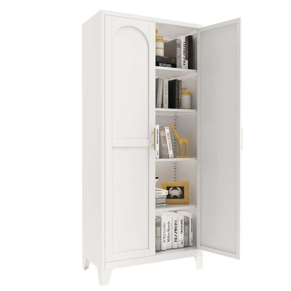71'' 2 Shapely Doors Cabinet, Metal Storage Cabinet with Doors and Adjustable Shelves, for Bedroom, Living Room, Kitchen (White) - Grand Goldman Shop