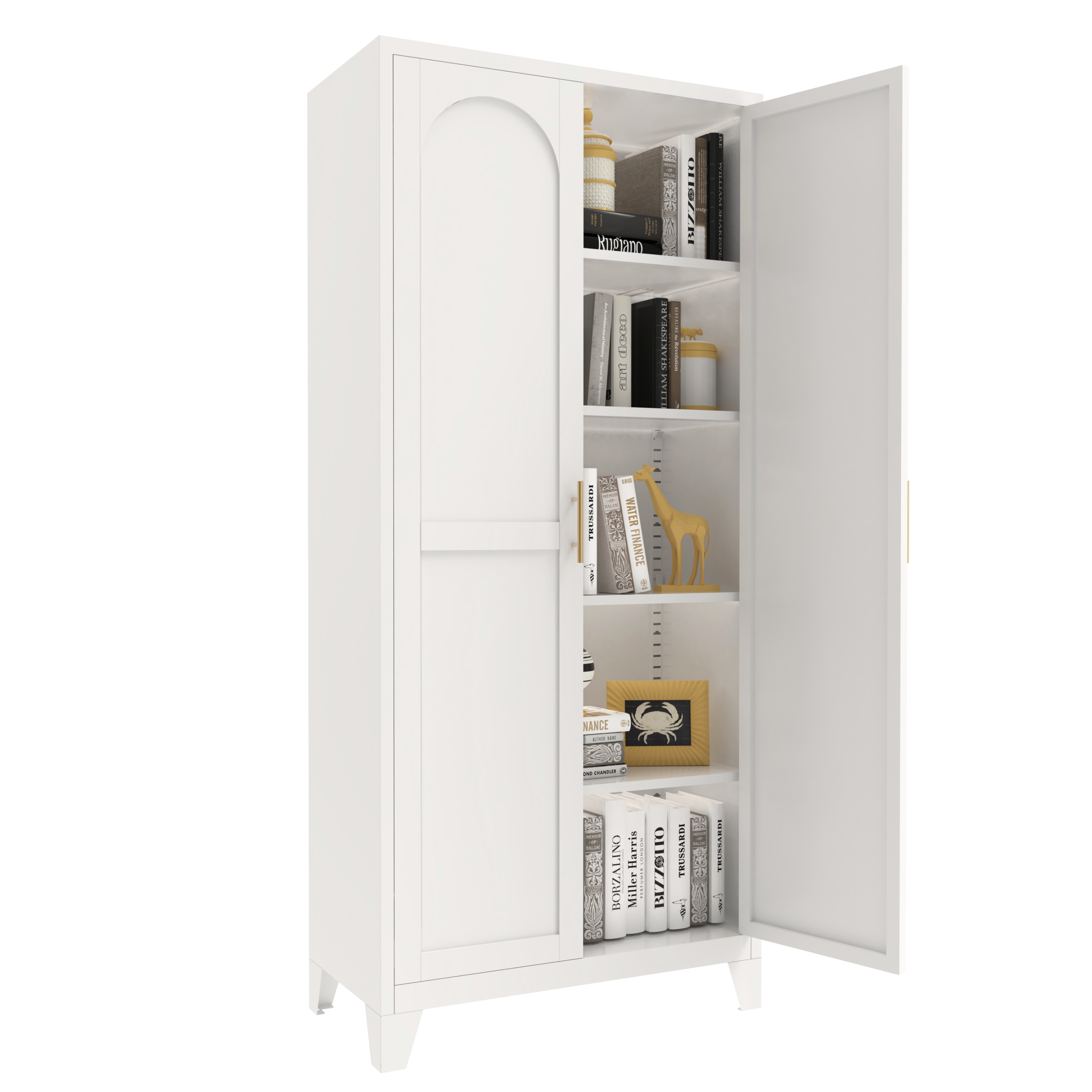 71'' 2 Shapely Doors Cabinet, Metal Storage Cabinet with Doors and Adjustable Shelves, for Bedroom, Living Room, Kitchen (White) - Grand Goldman Shop