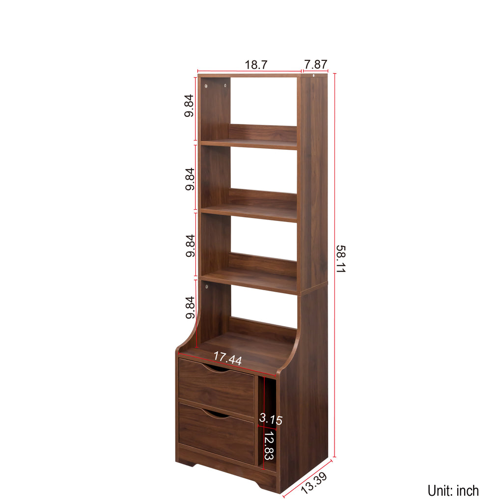 Night Stand with Bookshelf, Night Stand with 2 Storage Drawers for Bedroom - Grand Goldman Shop