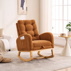LY-5104 Caramel Accent Rocking  Chair with  Footrest High Back Rubber Wood Rocking Legs Bedroom Living Space   26.77D X 38.36W X 39.76H Inch - Grand Goldman Shop