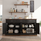 Black Fluted Sideboard Buffet Cabinet with 4 Doors and 3 Drawers, Modern Wood Kitchen Storage Console Table for Living Room Dining Room Entryway, 63' - Grand Goldman Shop