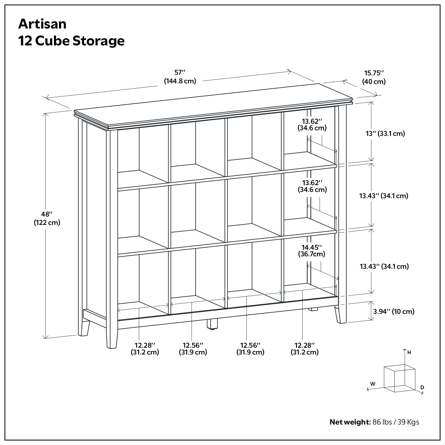 Artisan Transitional 12 Cube Storage in Russet Brown with Solid Wood Construction and Glazed Finish | Premium Home Decor - Gr