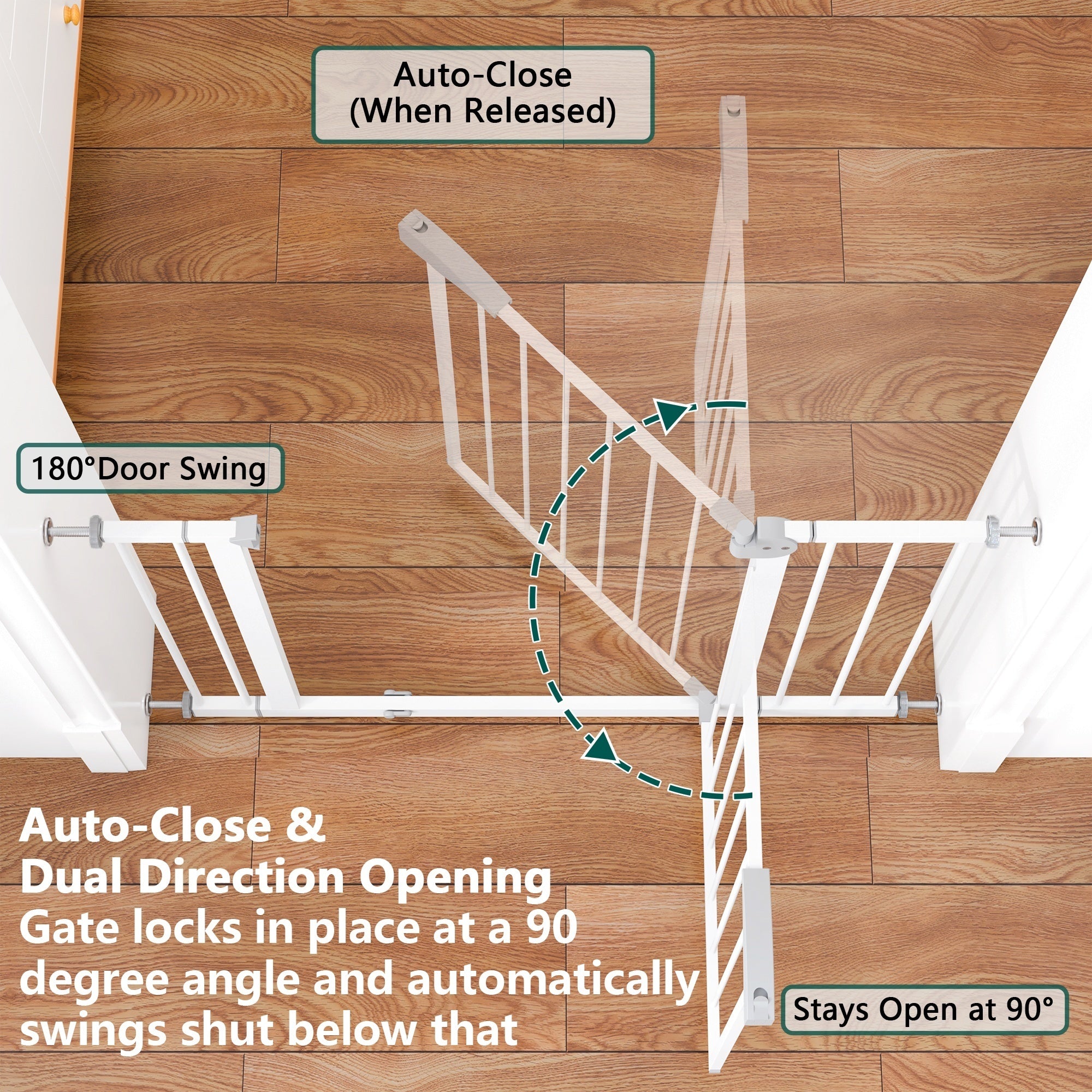 White Pressure-Mounted Baby Gate for Stairs, 29.5-44.1' Wide, Steel and ABS Construction, Easy Walk-Through Design for Kids a