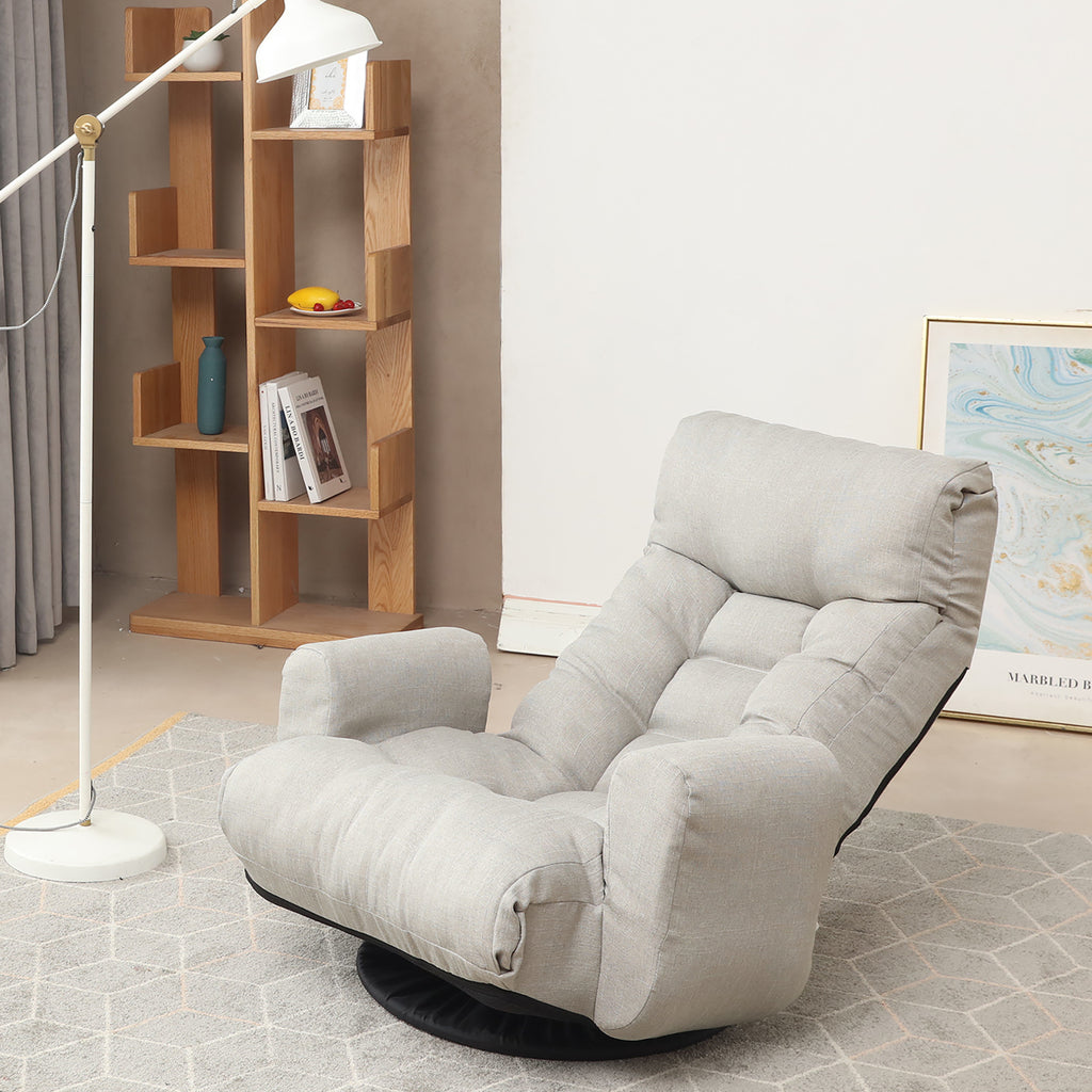 Modern Gray with Metal Frame Swivel Game Lounge Chair with Adjustable Headrest and Waist Support – 360-Degree Rotatable Leisure Chair for Living Room - Grand Goldman Shop