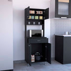 Della 60 Kitchen Pantry with Countertop, Closed & Open Storage -Black - Grand Goldman