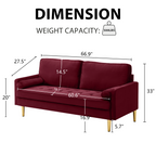 65-inch minimalist velvet sofa with metallic-coloured legs, complete with cushions, suitable for the living room or bedroom. - Grand Goldman Shop