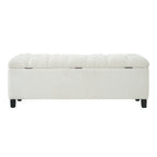 Ottoman Bench with Storage, White Boucle Surface, Rubber Wood Legs, 300 lbs Capacity - Grand Goldman Shop