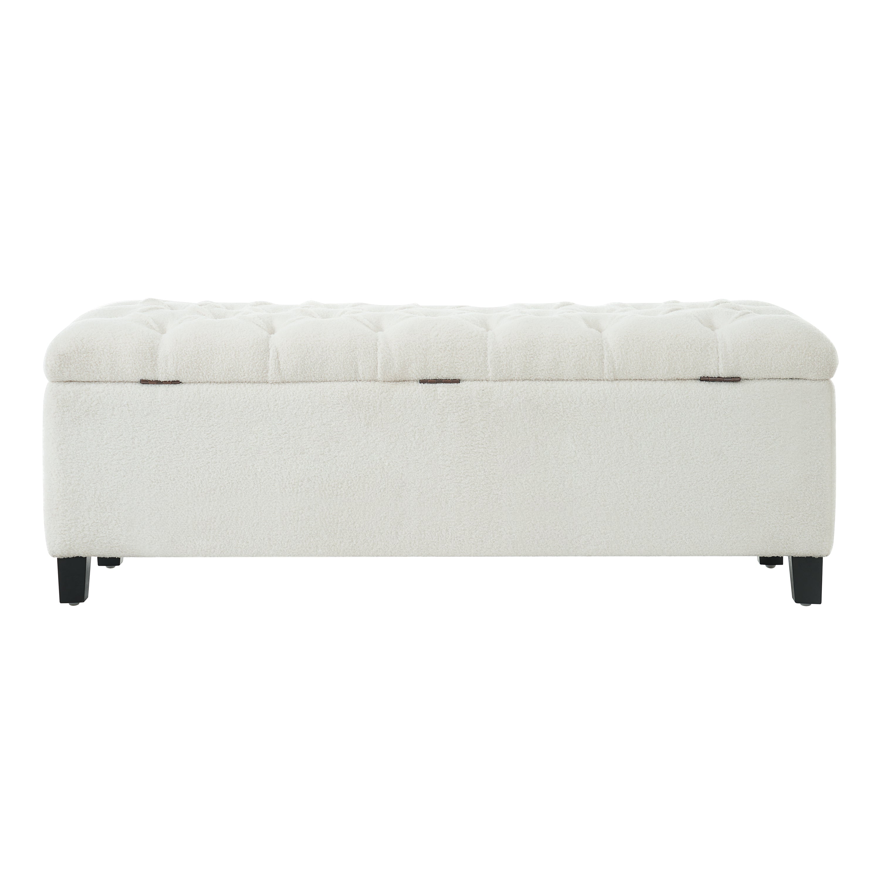 Ottoman Bench with Storage, White Boucle Surface, Rubber Wood Legs, 300 lbs Capacity - Grand Goldman Shop