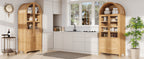 K&K 71' Tall Arched Kitchen Pantry Cabinet with Door Shelves, Farmhouse Kitchen Storage Cabinet with Open & Adjustable Shelves, Hidden Drawer & Glass Door, Cupboard for Kitchen, Dining Room, Natural - Grand Goldman Shop