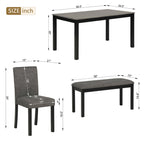 Modern 6-Piece Dining Table Set with Bench and Chairs for Dining Room or Kitchen – Light Grey & Black Two-Tone - Grand Goldman Shop